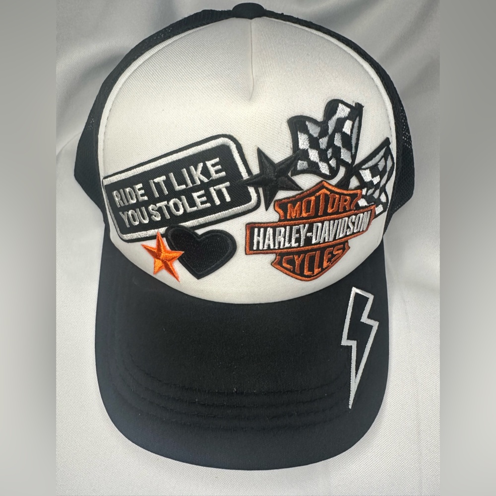 Custom Harley-Davidson Black and White Trucker Hat